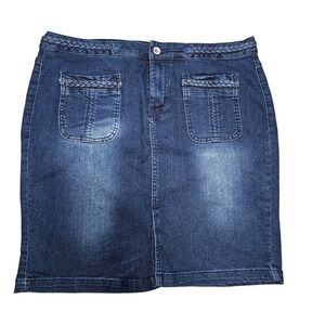 Cato Premium Womens Dark Wash Braided Trim Denim Pencil Skirt Size 16 Stretch